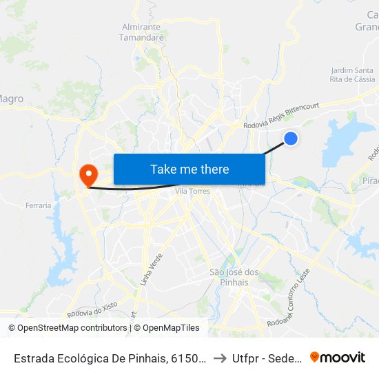 Estrada Ecológica De Pinhais, 6150 - Jardim Marumby to Utfpr - Sede Ecoville map