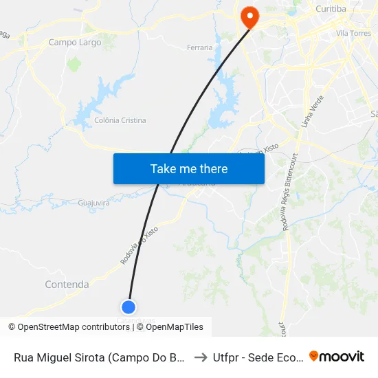 Rua Miguel Sirota (Campo Do Bastião) to Utfpr - Sede Ecoville map