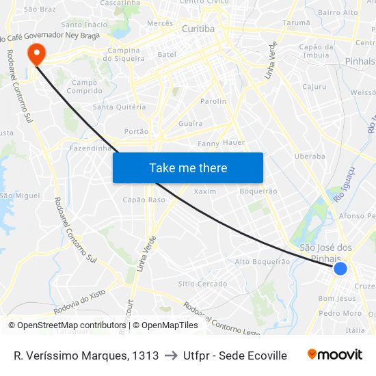 R. Veríssimo Marques, 1313 to Utfpr - Sede Ecoville map