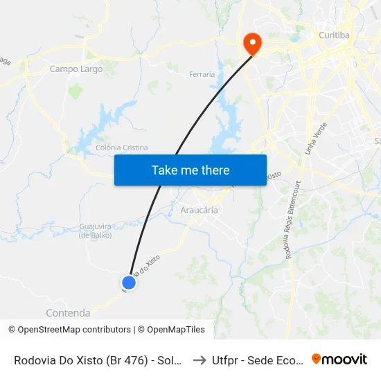 Rodovia Do Xisto (Br 476) - Solo Vivo to Utfpr - Sede Ecoville map