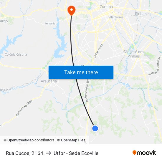 Rua Cucos, 2164 to Utfpr - Sede Ecoville map