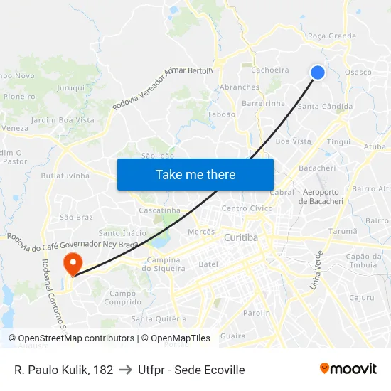 R. Paulo Kulik, 182 to Utfpr - Sede Ecoville map