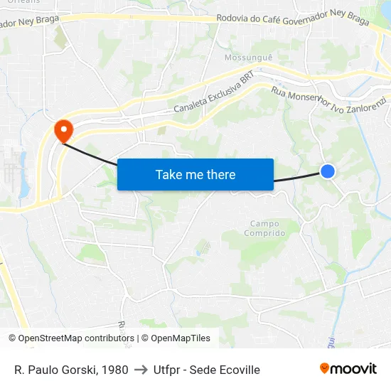 R. Paulo Gorski, 1980 to Utfpr - Sede Ecoville map