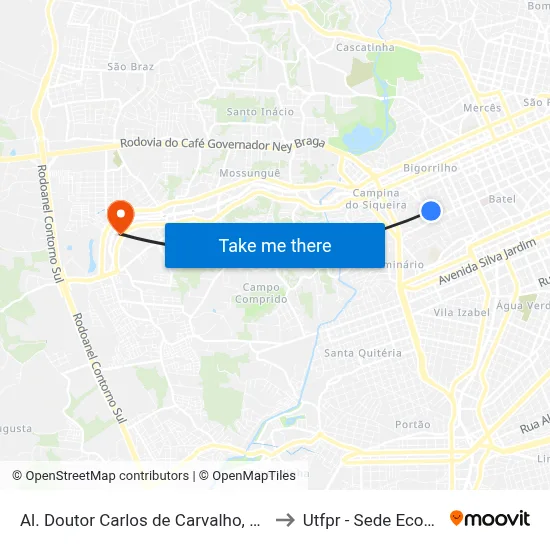 Al. Doutor Carlos de Carvalho, 2600 to Utfpr - Sede Ecoville map