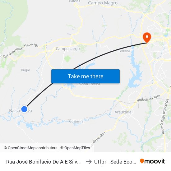 Rua José Bonifácio De A E Silva 414 to Utfpr - Sede Ecoville map