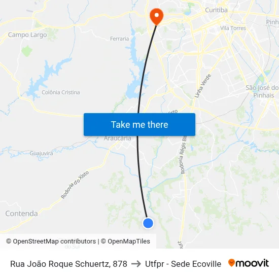 Rua João Roque Schuertz, 878 to Utfpr - Sede Ecoville map