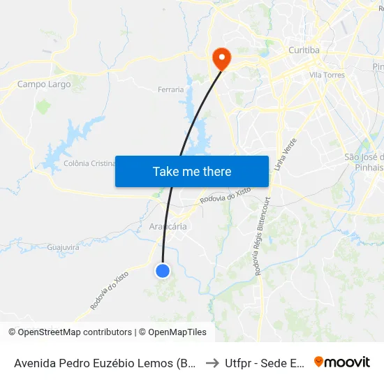 Avenida Pedro Euzébio Lemos (Bar Palmital) to Utfpr - Sede Ecoville map
