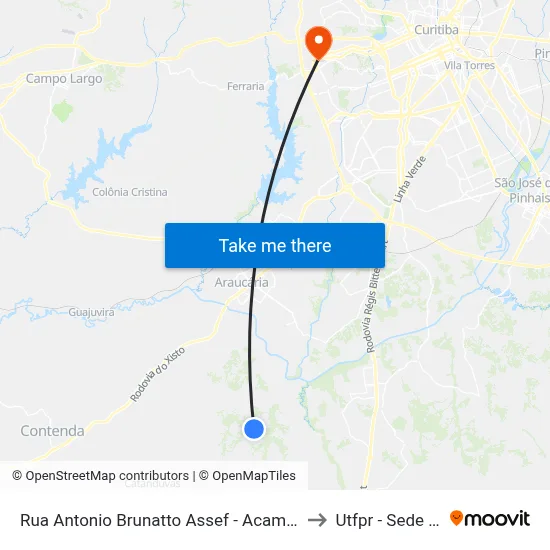 Rua Antonio Brunatto Assef - Acampamento Hefzibá to Utfpr - Sede Ecoville map