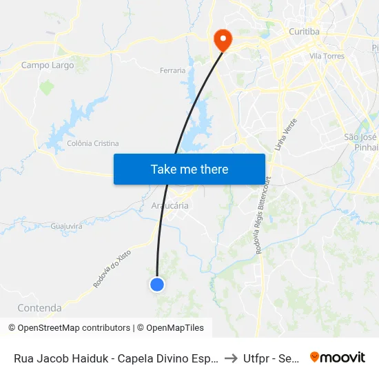 Rua Jacob Haiduk - Capela Divino Espirito Santo / Campo Redondo to Utfpr - Sede Ecoville map