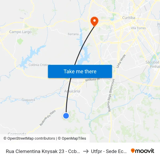 Rua Clementina Knysak 23 - Ccb Caulim to Utfpr - Sede Ecoville map