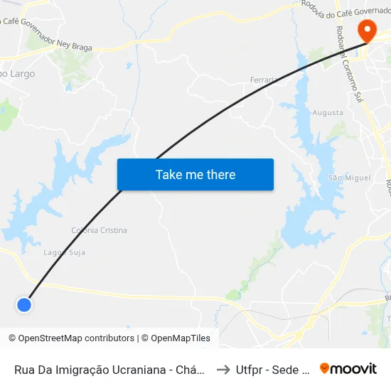 Rua Da Imigração Ucraniana - Chácara Do Tavinho to Utfpr - Sede Ecoville map