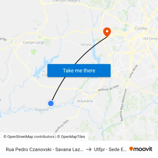 Rua Pedro Czanovski - Savana Lazer E Diversão to Utfpr - Sede Ecoville map