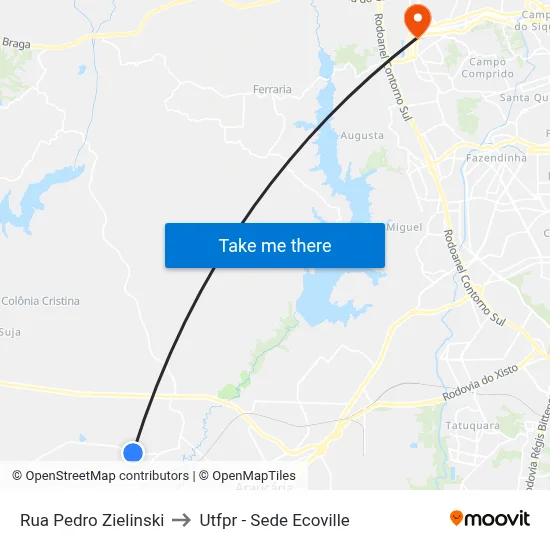Rua Pedro Zielinski to Utfpr - Sede Ecoville map