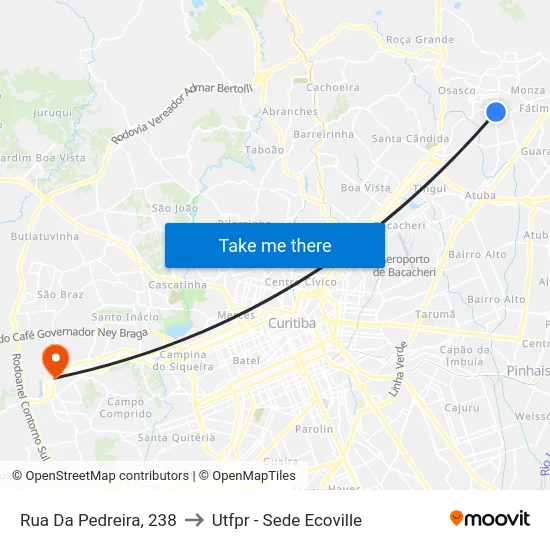 Rua Da Pedreira, 238 to Utfpr - Sede Ecoville map
