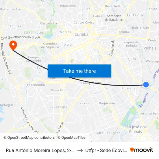 Rua Antônio Moreira Lopes, 2-20 to Utfpr - Sede Ecoville map