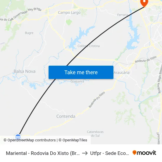 Mariental - Rodovia Do Xisto (Br 476) to Utfpr - Sede Ecoville map