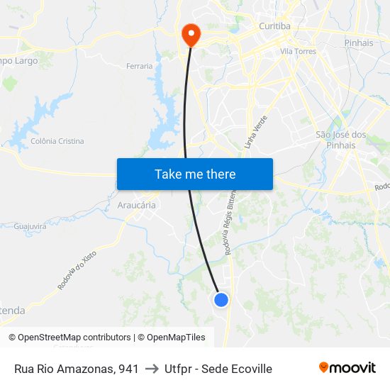 Rua Rio Amazonas, 941 to Utfpr - Sede Ecoville map