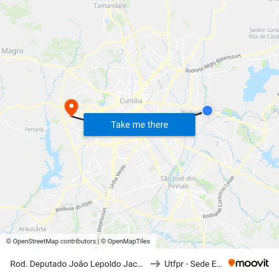 Rod. Deputado João Lepoldo Jacomel, 10454 to Utfpr - Sede Ecoville map