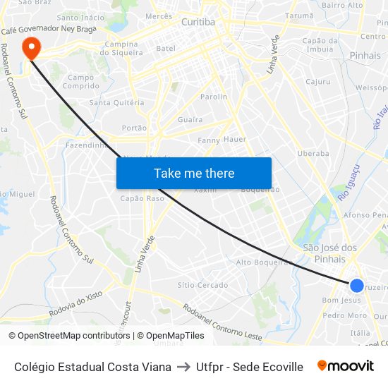 Colégio Estadual Costa Viana to Utfpr - Sede Ecoville map