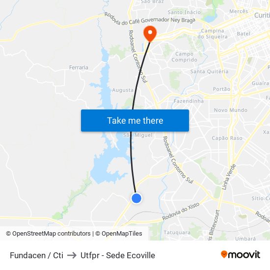 Fundacen / Cti to Utfpr - Sede Ecoville map