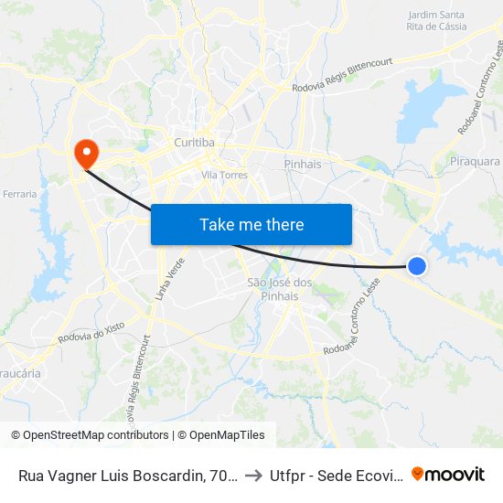 Rua Vagner Luis Boscardin, 7015 to Utfpr - Sede Ecoville map