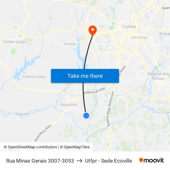 Rua Minas Gerais 3007-3053 to Utfpr - Sede Ecoville map