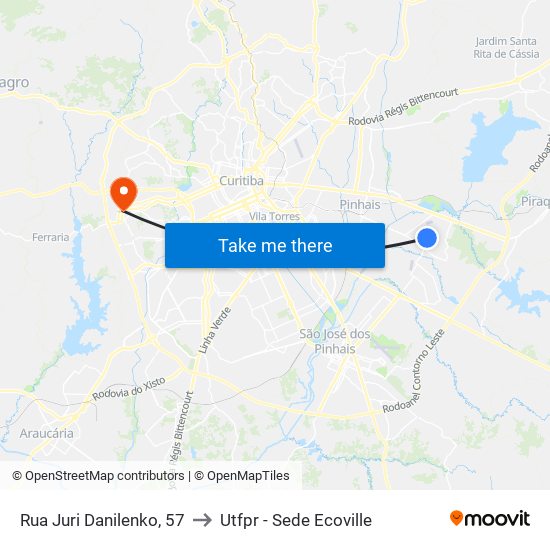 Rua Juri Danilenko, 57 to Utfpr - Sede Ecoville map