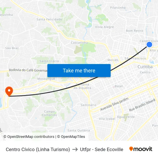 Centro Cívico (Linha Turismo) to Utfpr - Sede Ecoville map