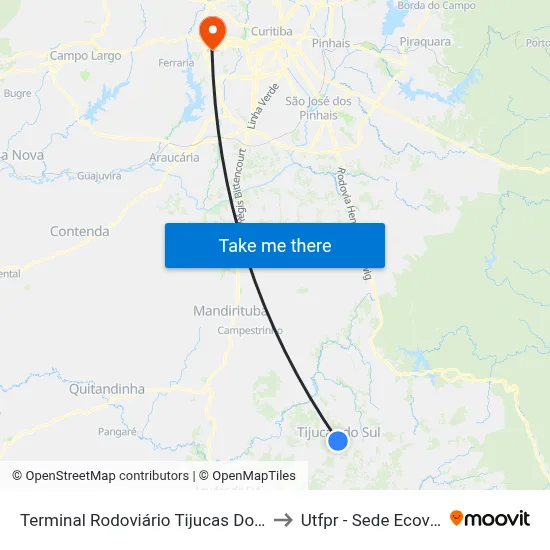 Terminal Rodoviário Tijucas Do Sul to Utfpr - Sede Ecoville map