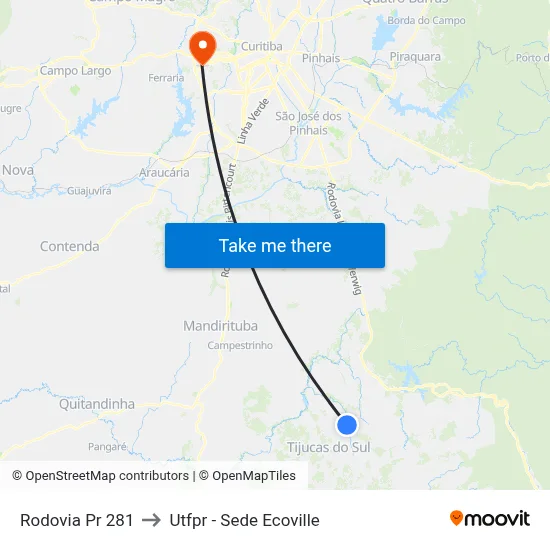 Rodovia Pr 281 to Utfpr - Sede Ecoville map