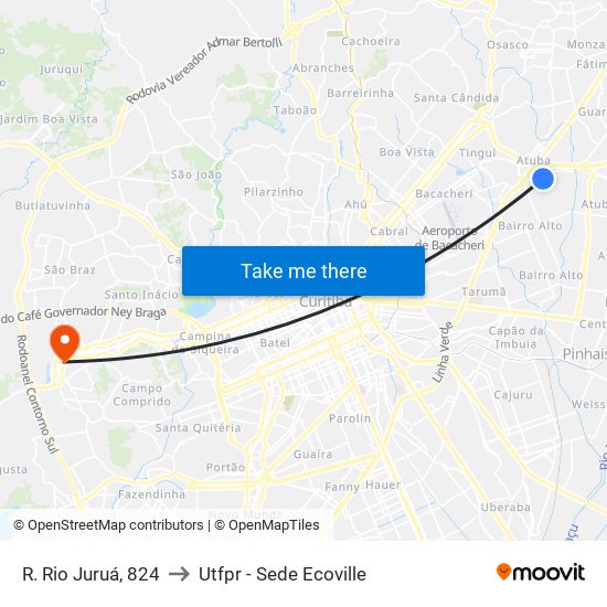 R. Rio Juruá, 824 to Utfpr - Sede Ecoville map