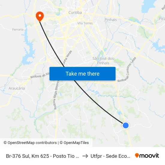 Br-376 Sul, Km 625 - Posto Tio Zico to Utfpr - Sede Ecoville map