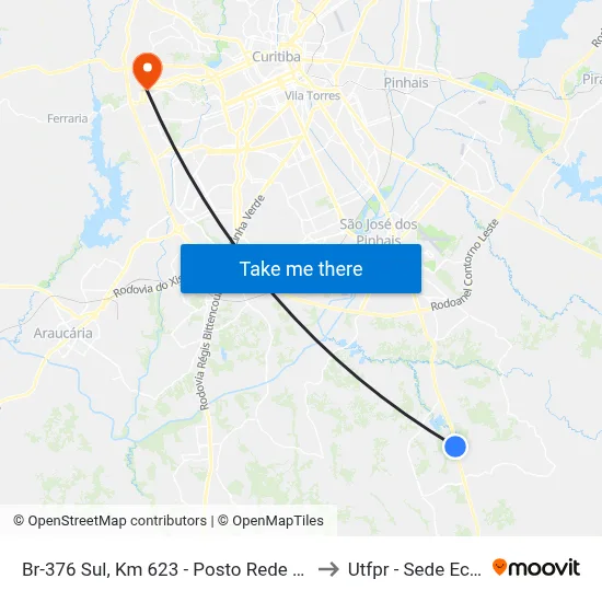 Br-376 Sul, Km 623 - Posto Rede Potencial to Utfpr - Sede Ecoville map