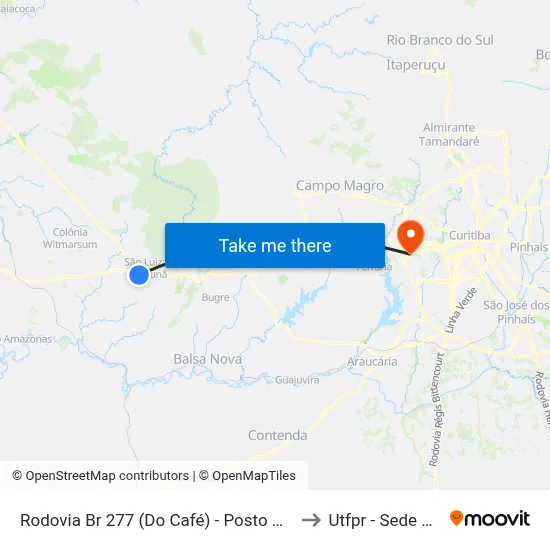 Rodovia Br 277 (Do Café) - Posto Policia Federal to Utfpr - Sede Ecoville map