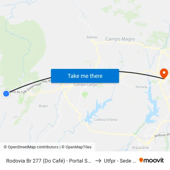 Rodovia Br 277 (Do Café) - Portal São Luiz Do Purunã to Utfpr - Sede Ecoville map