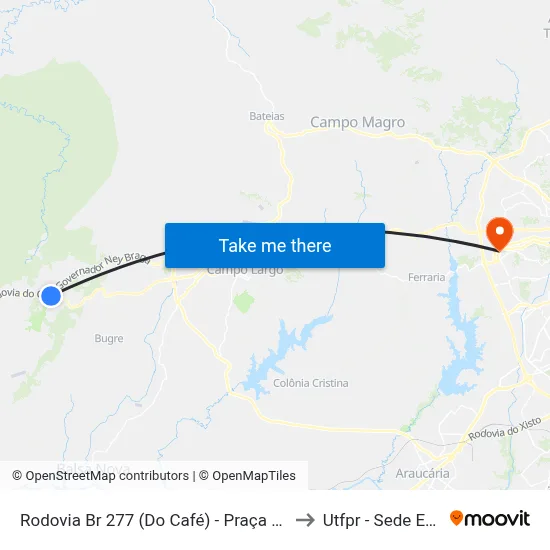 Rodovia Br 277 (Do Café) - Praça De Pedágio to Utfpr - Sede Ecoville map