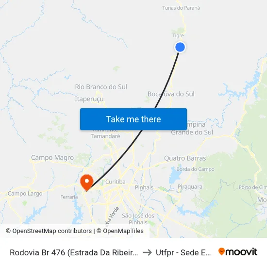 Rodovia Br 476 (Estrada Da Ribeira) - Km 71 to Utfpr - Sede Ecoville map