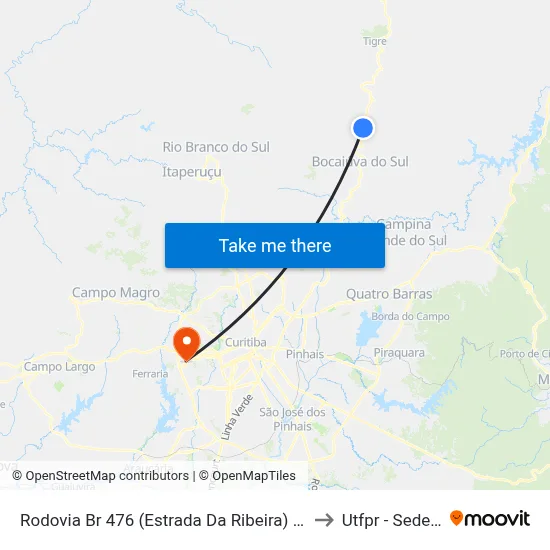 Rodovia Br 476 (Estrada Da Ribeira) - Chácara Das Águas to Utfpr - Sede Ecoville map
