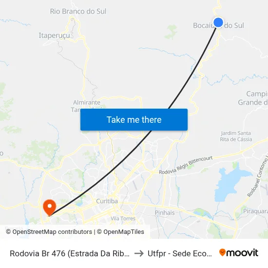 Rodovia Br 476 (Estrada Da Ribeira) to Utfpr - Sede Ecoville map