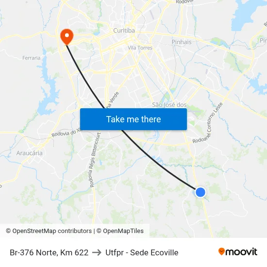 Br-376 Norte, Km 622 to Utfpr - Sede Ecoville map