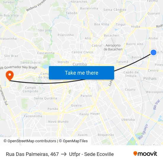 Rua Das Palmeiras, 467 to Utfpr - Sede Ecoville map