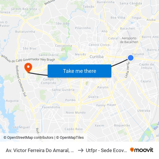Av. Victor Ferreira Do Amaral, 900 to Utfpr - Sede Ecoville map