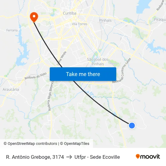 R. Antônio Greboge, 3174 to Utfpr - Sede Ecoville map