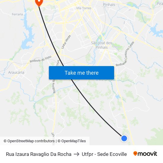 Rua Izaura Ravaglio Da Rocha to Utfpr - Sede Ecoville map