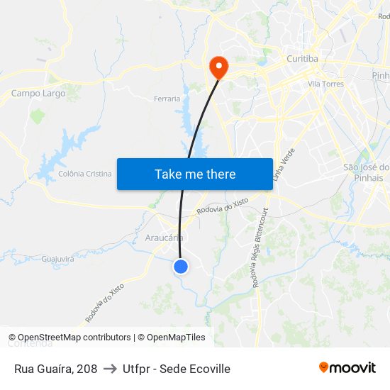 Rua Guaíra, 208 to Utfpr - Sede Ecoville map