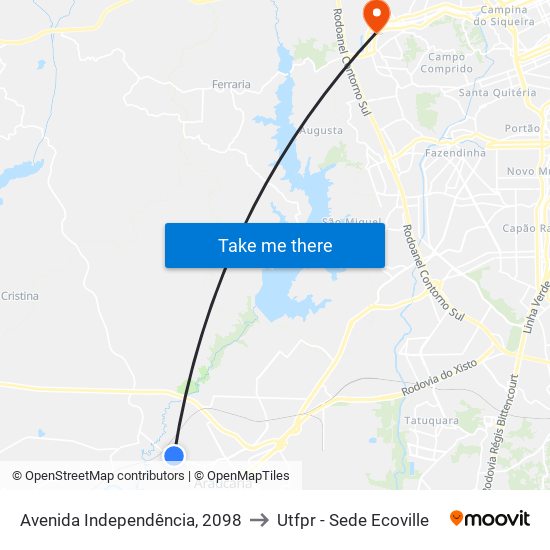 Avenida Independência, 2098 to Utfpr - Sede Ecoville map