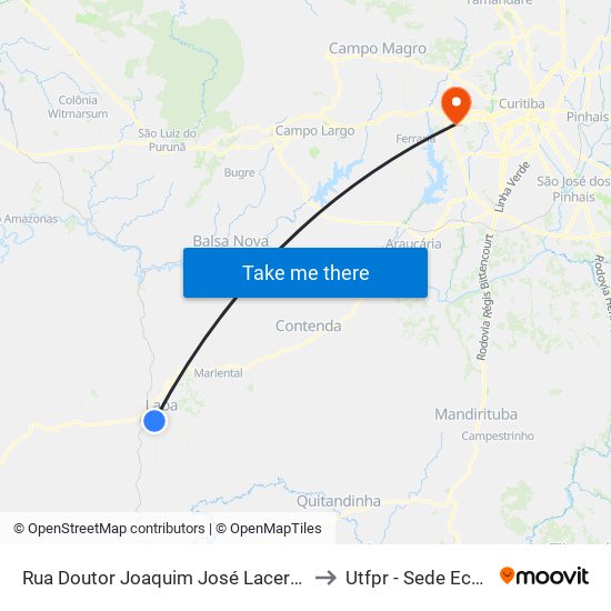 Rua Doutor Joaquim José Lacerda, 889 to Utfpr - Sede Ecoville map