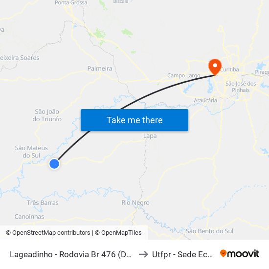 Lageadinho - Rodovia Br 476 (Do Xisto) to Utfpr - Sede Ecoville map
