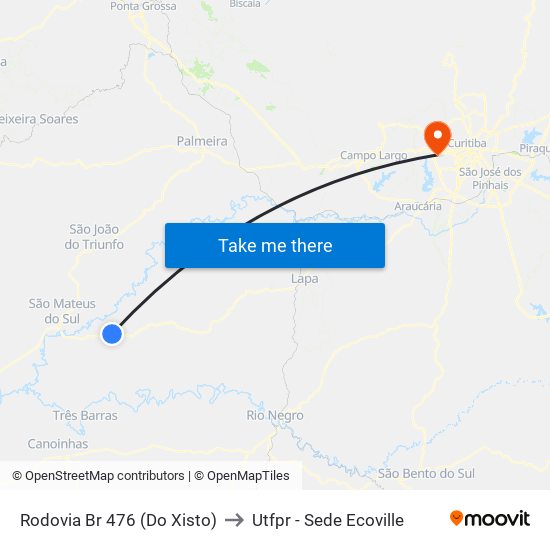 Rodovia Br 476 (Do Xisto) to Utfpr - Sede Ecoville map