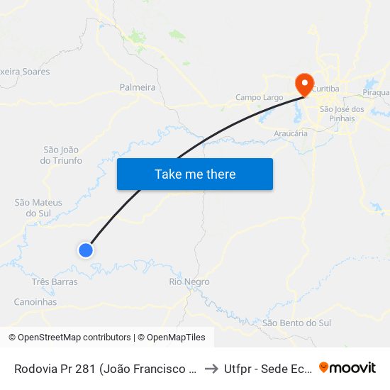 Rodovia Pr 281 (João Francisco Siqueira) to Utfpr - Sede Ecoville map